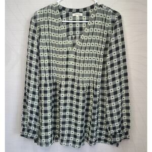 Max Studio Womens Size L Western Boho Top Black & White Bohemian Bell Sleeve